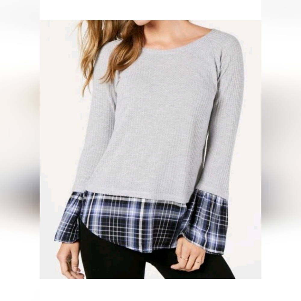 Style & Co. Contrasting Hem & Cuff Waffle Sweater 2x Plus Sizs